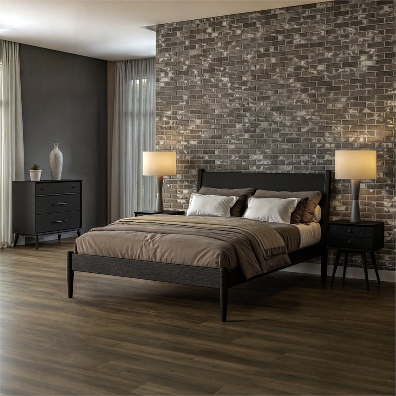 Camaflexi Mid Century Panel Bed Queen Size Black