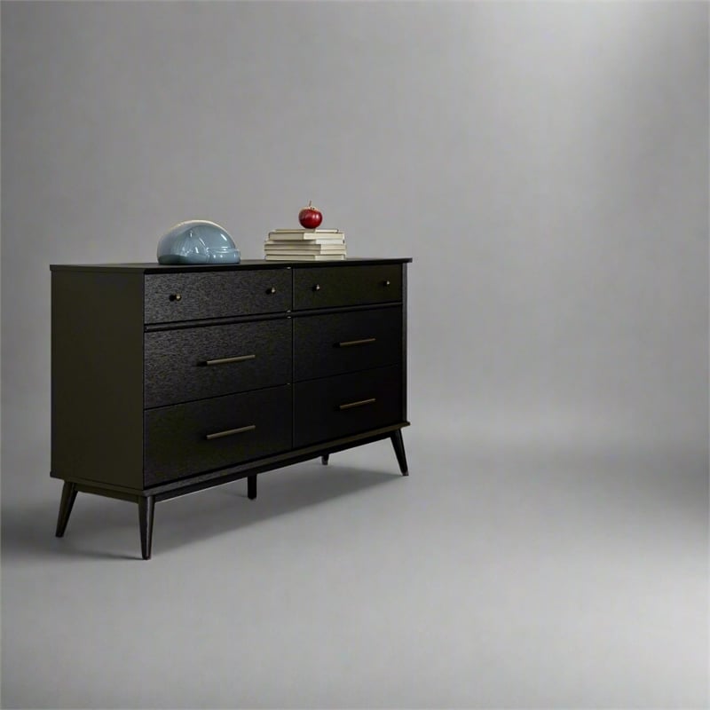 Camaflexi Mid Century Modern Dresser 6 Drawers Black
