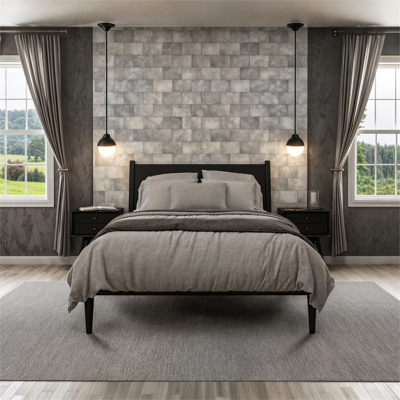 Camaflexi Mid Century Panel Bed Full Size Black