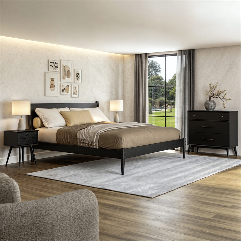 Camaflexi Mid Century Modern 3 Drawer Dresser Black