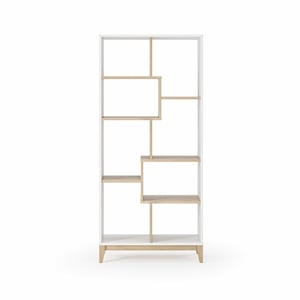 Geometrix Bookcase 72&quotH - Light Oak and White Finish