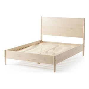 Mid Century Platform Bed Queen Size - Light Oak Finish
