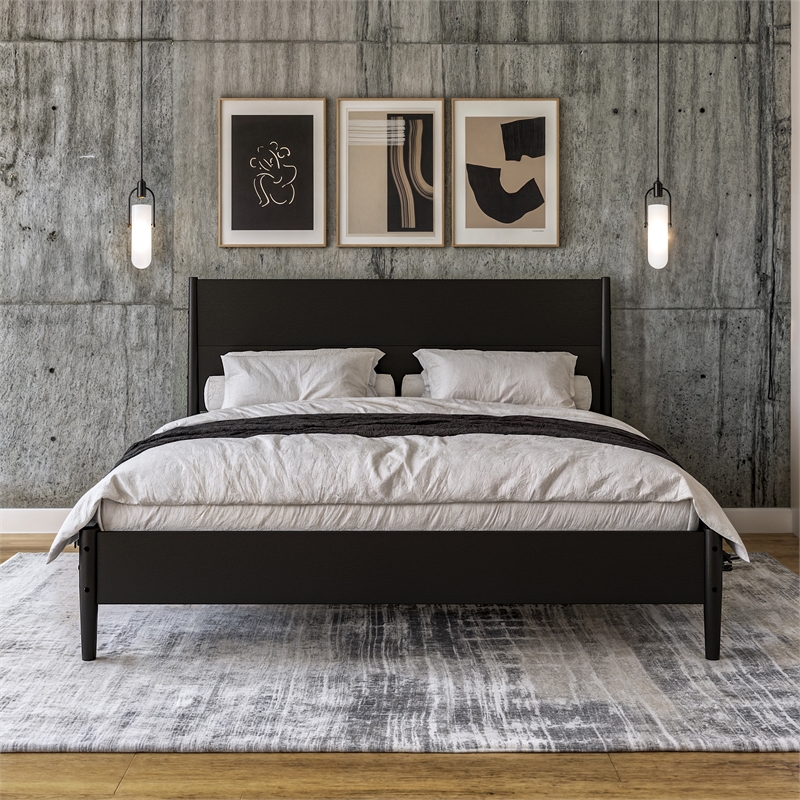 Mid Century Platform Bed King Size - Black Finish