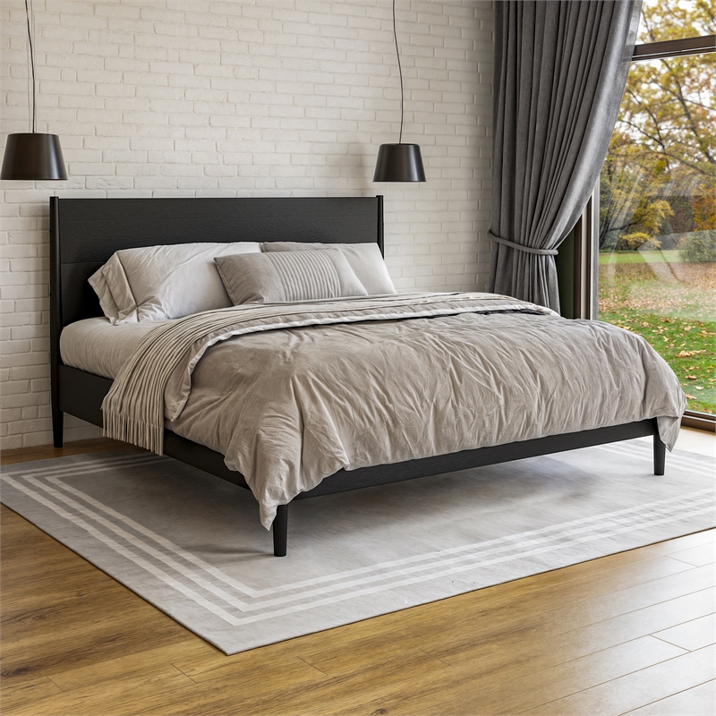 Mid Century Platform Bed King Size - Black Finish