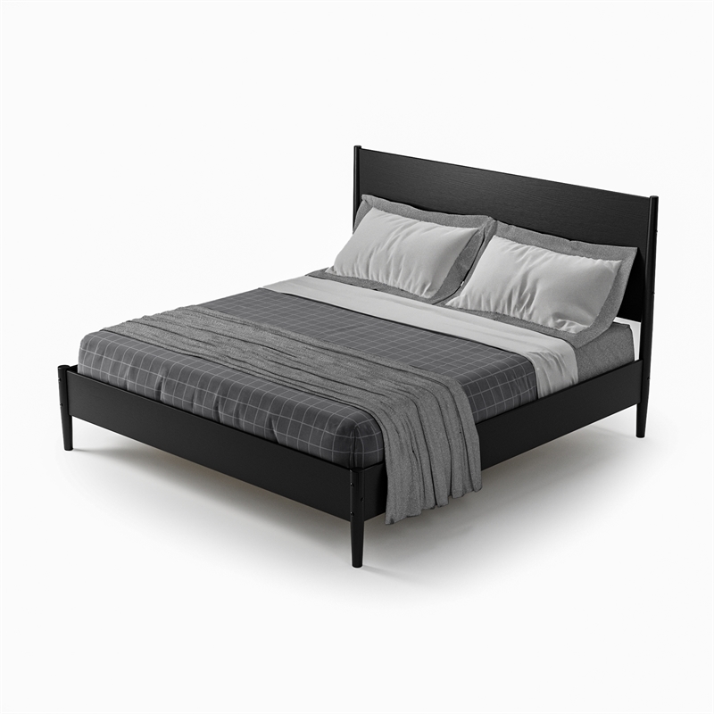 Mid Century Platform Bed King Size - Black Finish