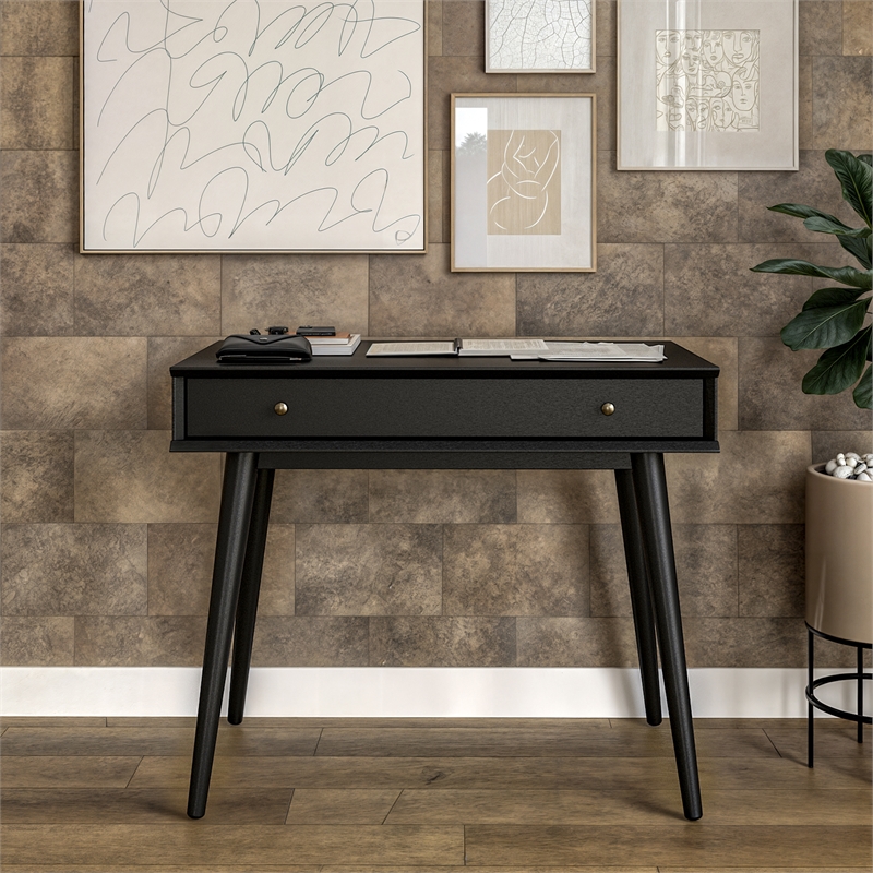 Mid Century Desk One Drawer - Black Finish