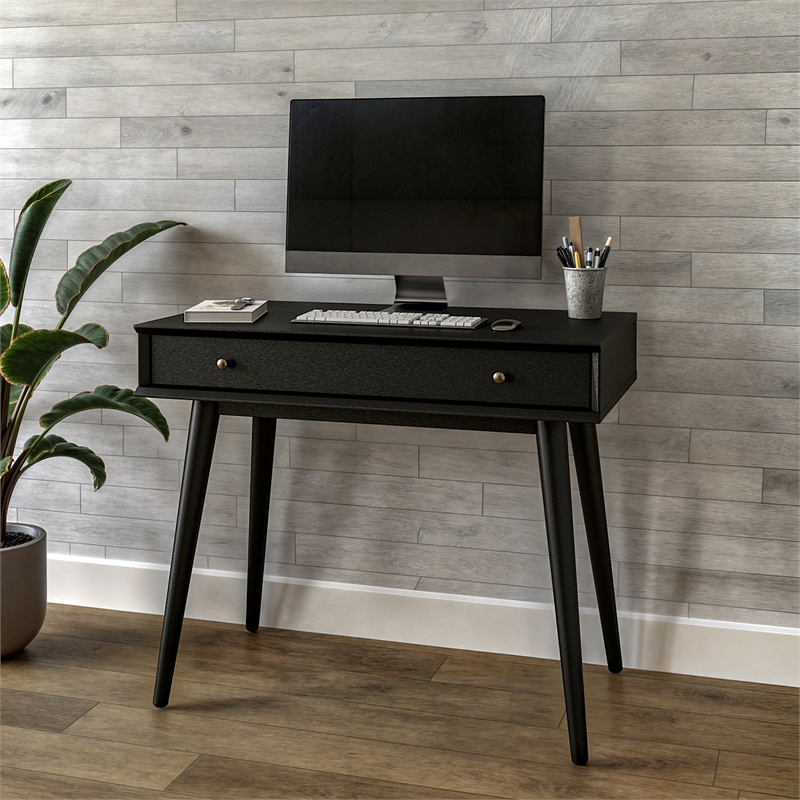 Mid Century Desk One Drawer - Black Finish