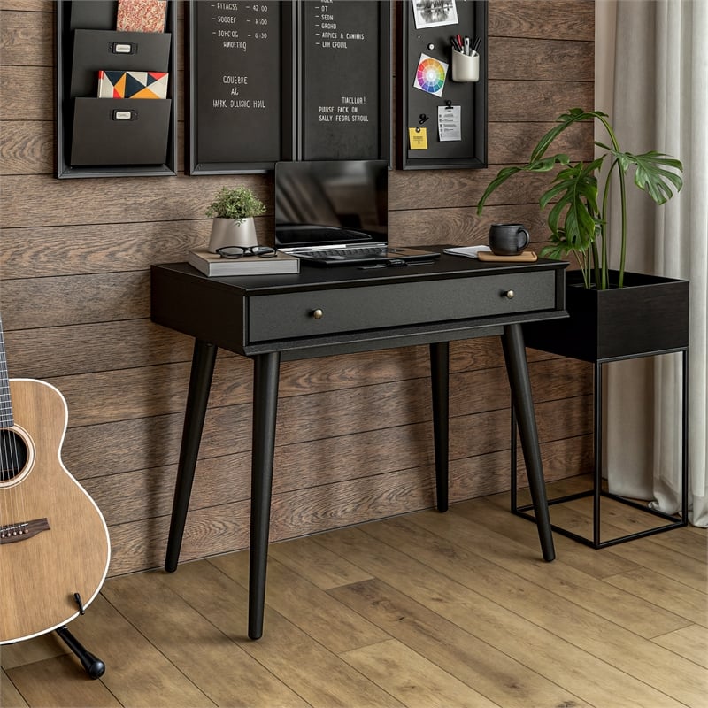 Mid Century Desk One Drawer - Black Finish