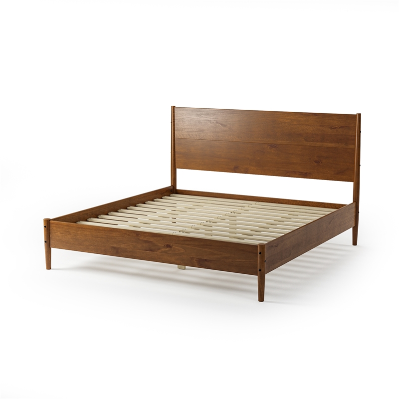 Mid Century Platform Bed King Size - Dark Pecan Finish
