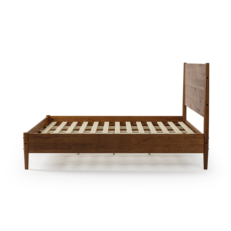 Mid Century Platform Bed King Size - Dark Pecan Finish