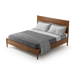 Mid Century Platform Bed King Size - Dark Pecan Finish