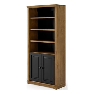 Newport Bookcase with Doors - Mocha with Black Finish