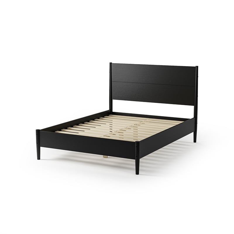 Mid Century Platform Bed Queen Size - Black Finish