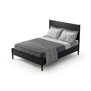 Mid Century Platform Bed Queen Size - Black Finish