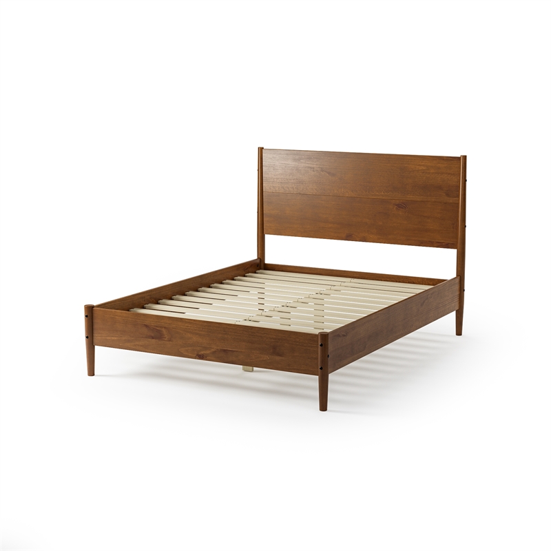 Mid Century Platform Bed Queen Size - Dark Pecan Finish