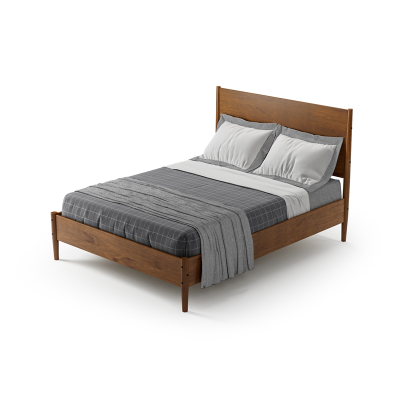 Mid Century Platform Bed Queen Size - Dark Pecan Finish