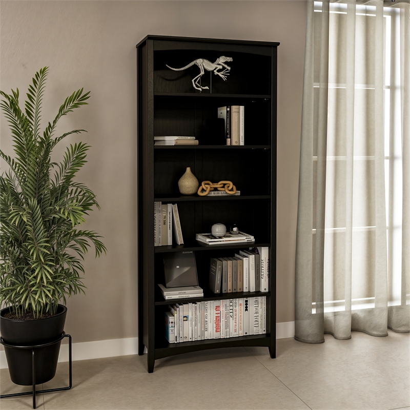 Shaker Style Bookcase - Black Finish - 72