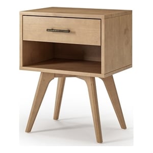 Camaflexi Mid-Century Modern Soild Wood 1-Drawer Nightstand in Light Oak
