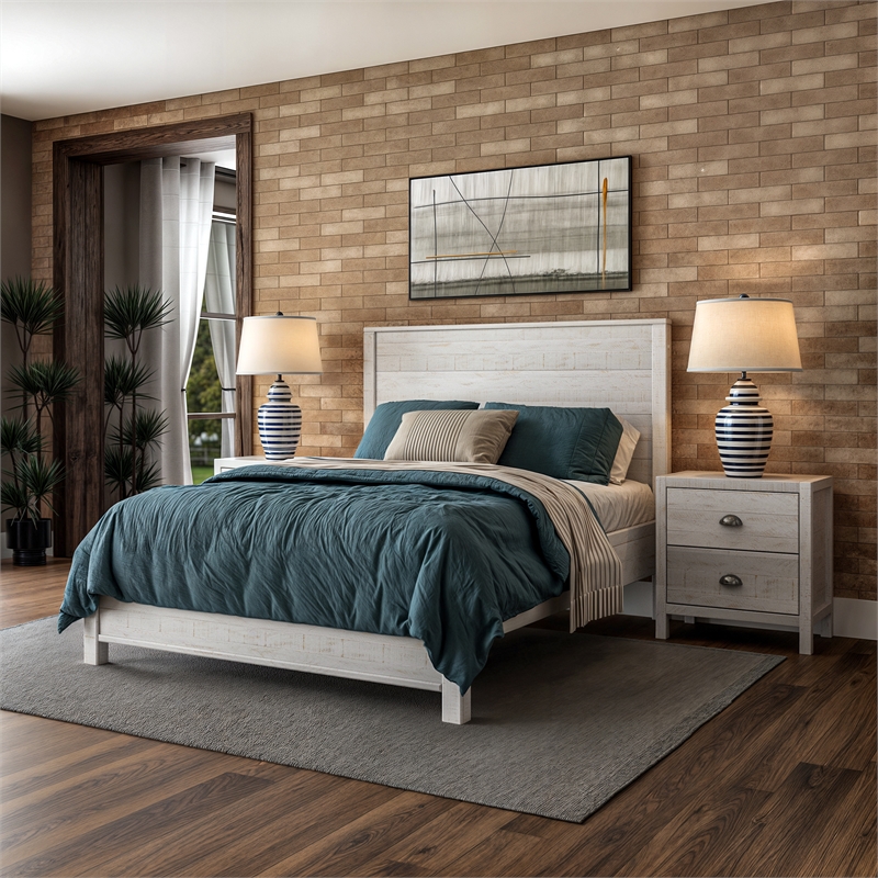 Standard Baja Solid Wood Bed - Full Size - Shabby White Finish