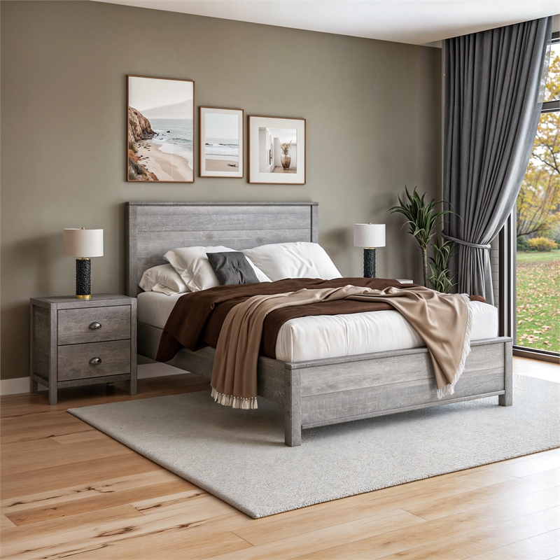 Standard Baja Solid Wood Bed - Queen Size - Driftwood Grey Finish