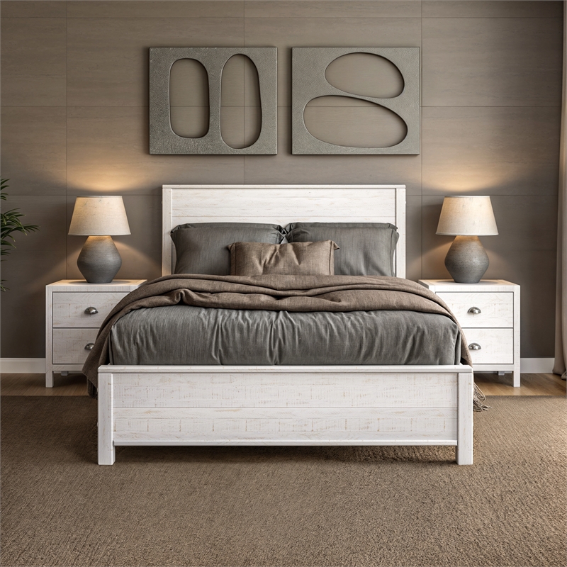 Standard Baja Solid Wood Bed - Queen Size - Shabby White Finish