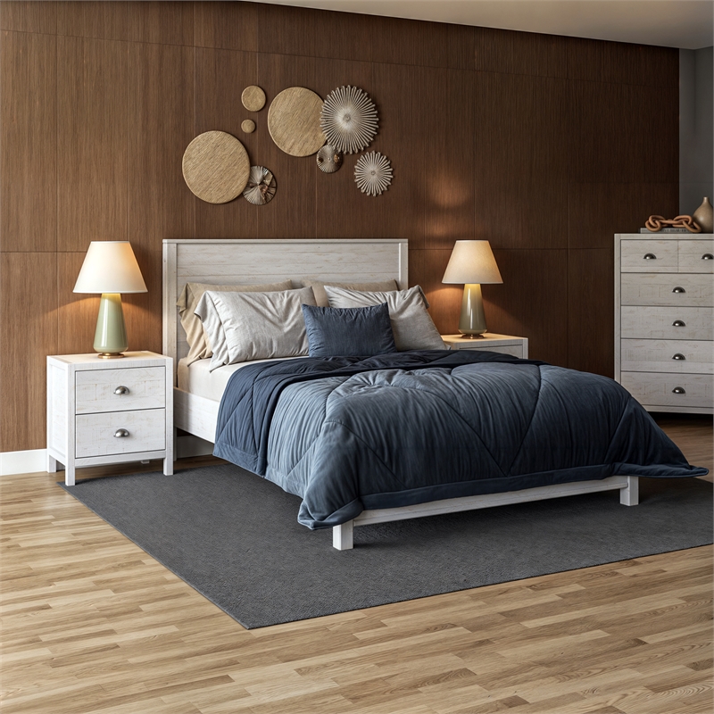 Standard Baja Solid Wood Bed - Queen Size - Shabby White Finish