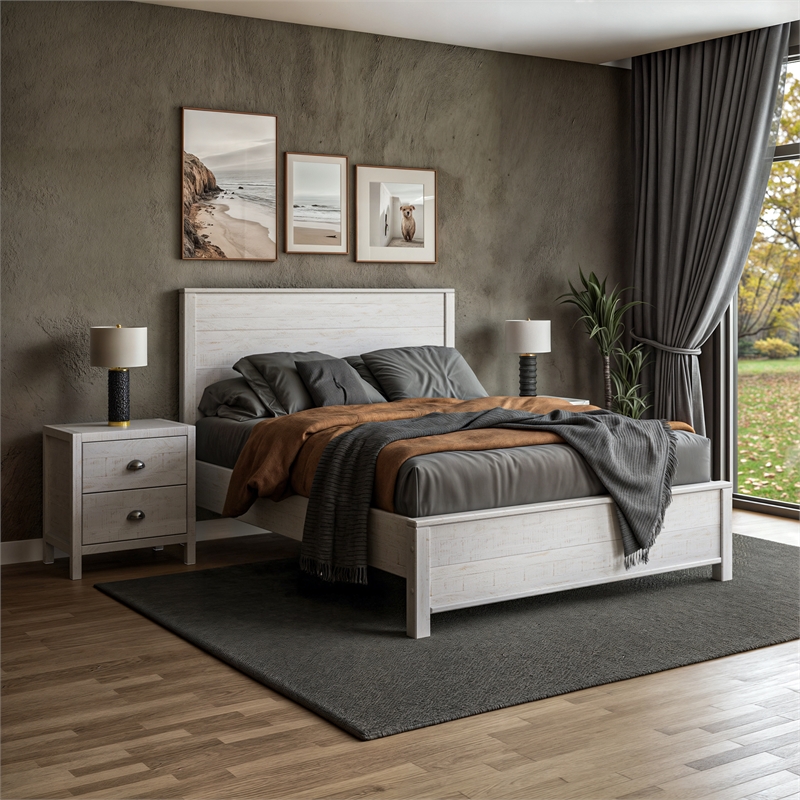 Standard Baja Solid Wood Bed - Queen Size - Shabby White Finish