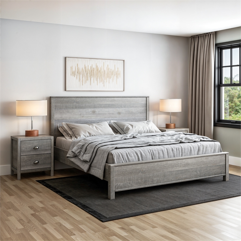 Standard Baja Solid Wood Bed - King Size - Driftwood Grey Finish