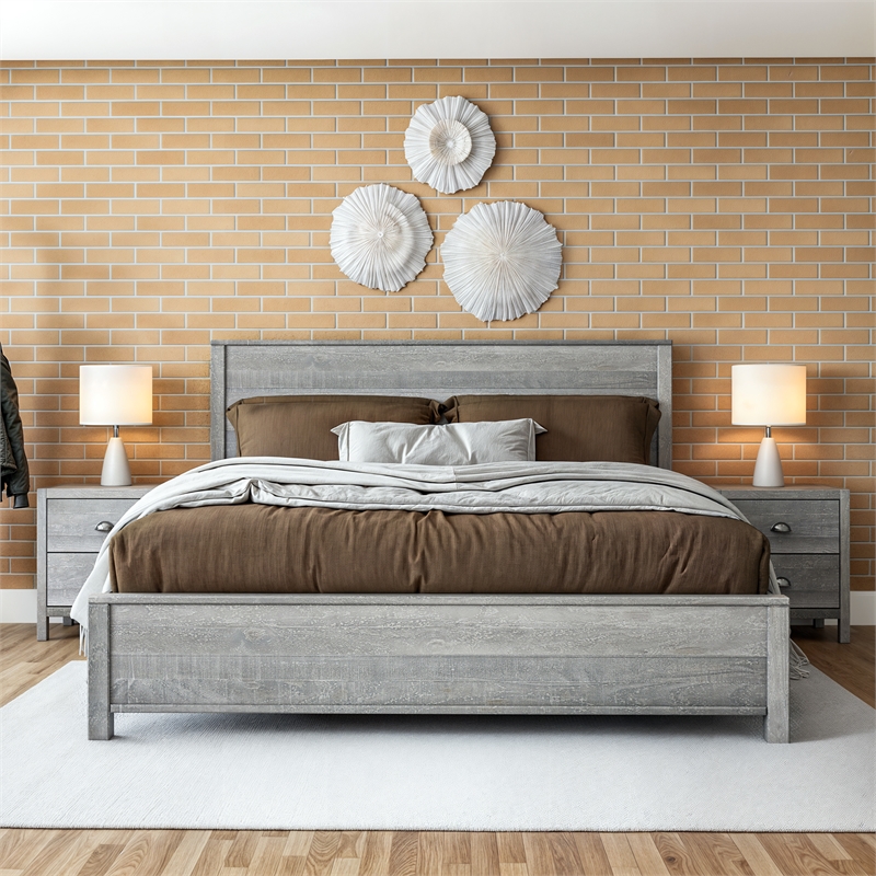 Standard Baja Solid Wood Bed - King Size - Driftwood Grey Finish