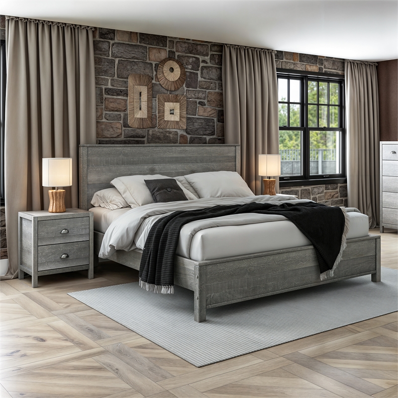 Standard Baja Solid Wood Bed - King Size - Driftwood Grey Finish
