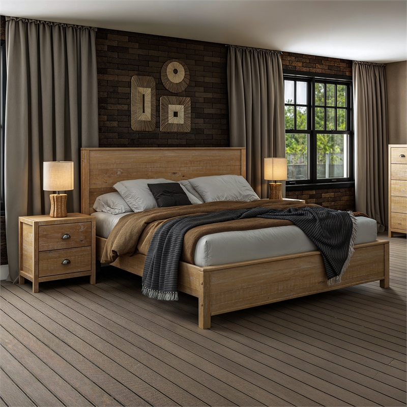 Standard Baja Solid Wood Bed - King Size - Barnwood Finish