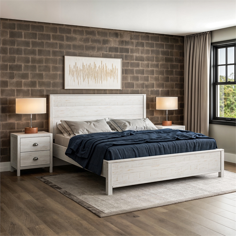 Standard Baja Solid Wood Bed - King Size - Shabby White Finish