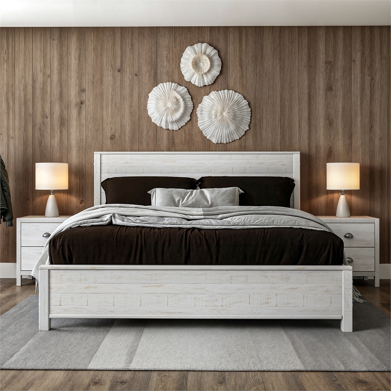 Standard Baja Solid Wood Bed - King Size - Shabby White Finish