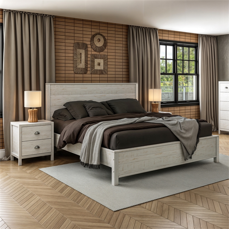 Standard Baja Solid Wood Bed - King Size - Shabby White Finish