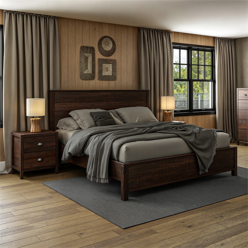 Standard Baja Solid Wood Bed - King Size - Walnut Finish