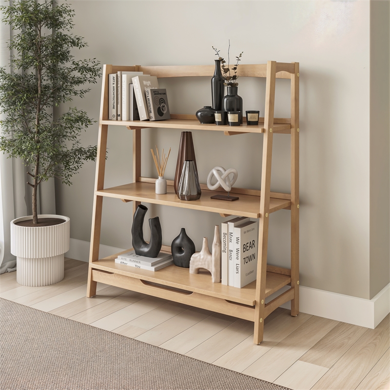 Camaflexi Mid Century Open Shelving Unit Light Oak Finish