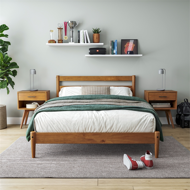 Camaflexi Mid-Century Full Size Platform Bed - Castanho Finish