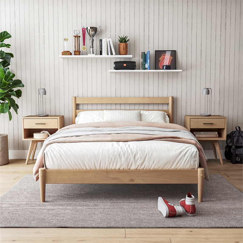 Camaflexi Mid-Century Full Size Platform Bed - Light Oak Finish
