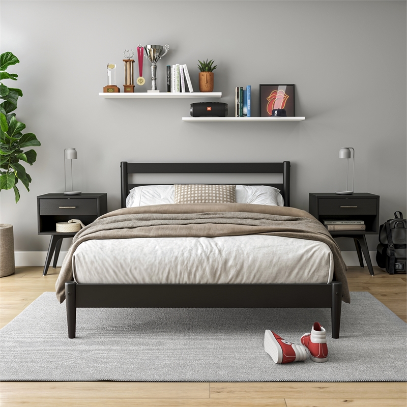 Camaflexi Mid-Century Full Size Platform Bed - Black Finish