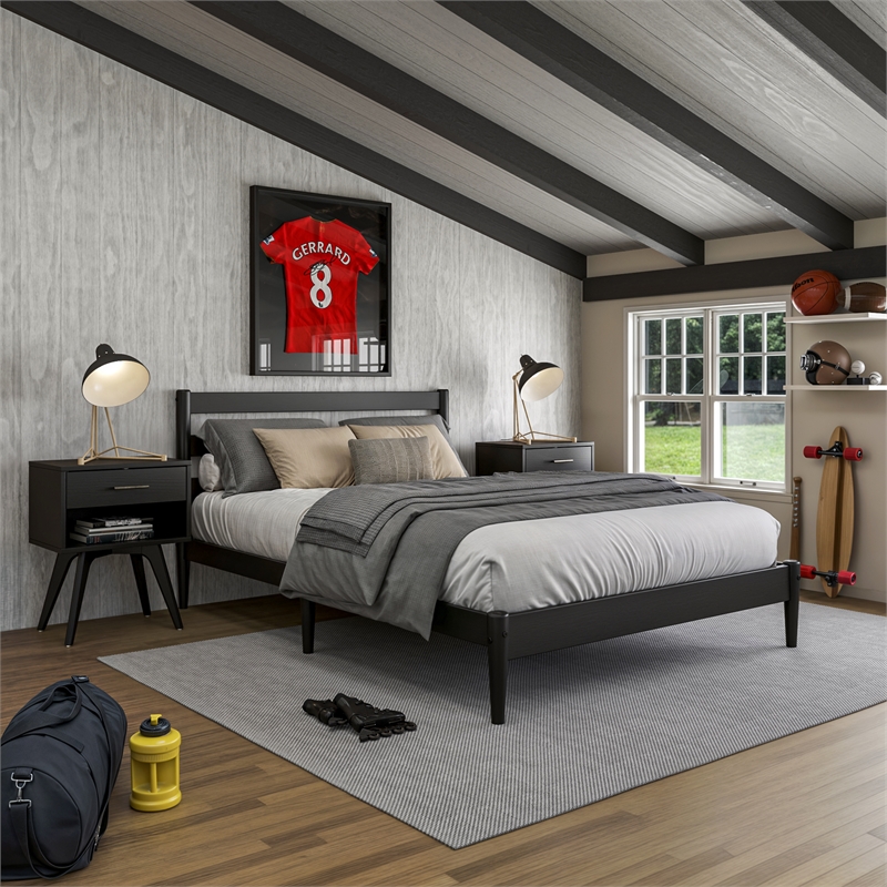 Camaflexi Mid-Century Full Size Platform Bed - Black Finish