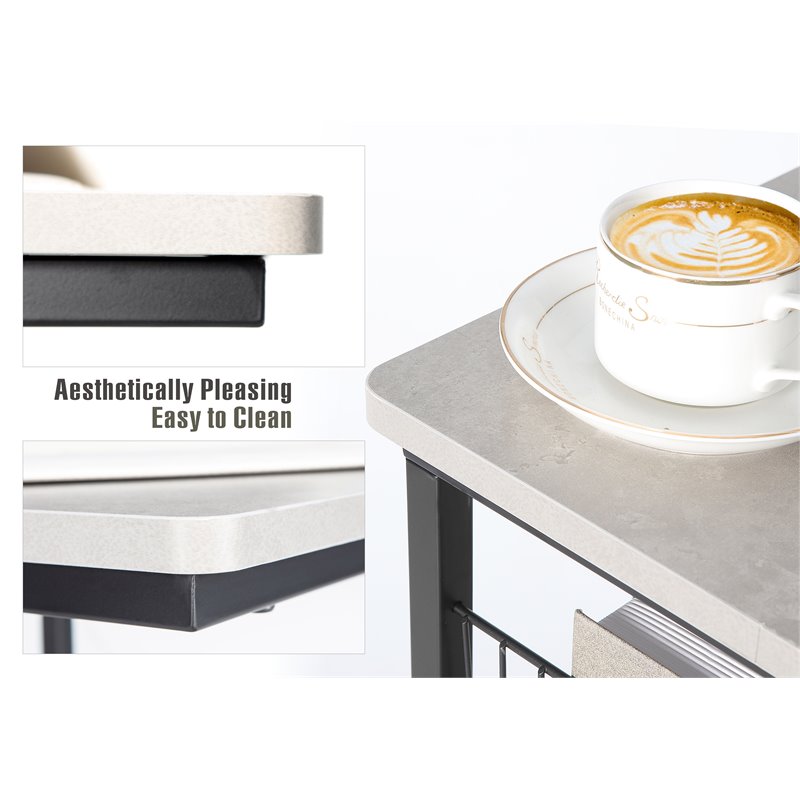 JJS Modern Wood End C Table with Magazine Holder in Cement/Black