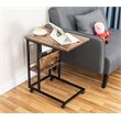 JJS Modern Wood End C Table with Magazine Holder in Rustic Brown