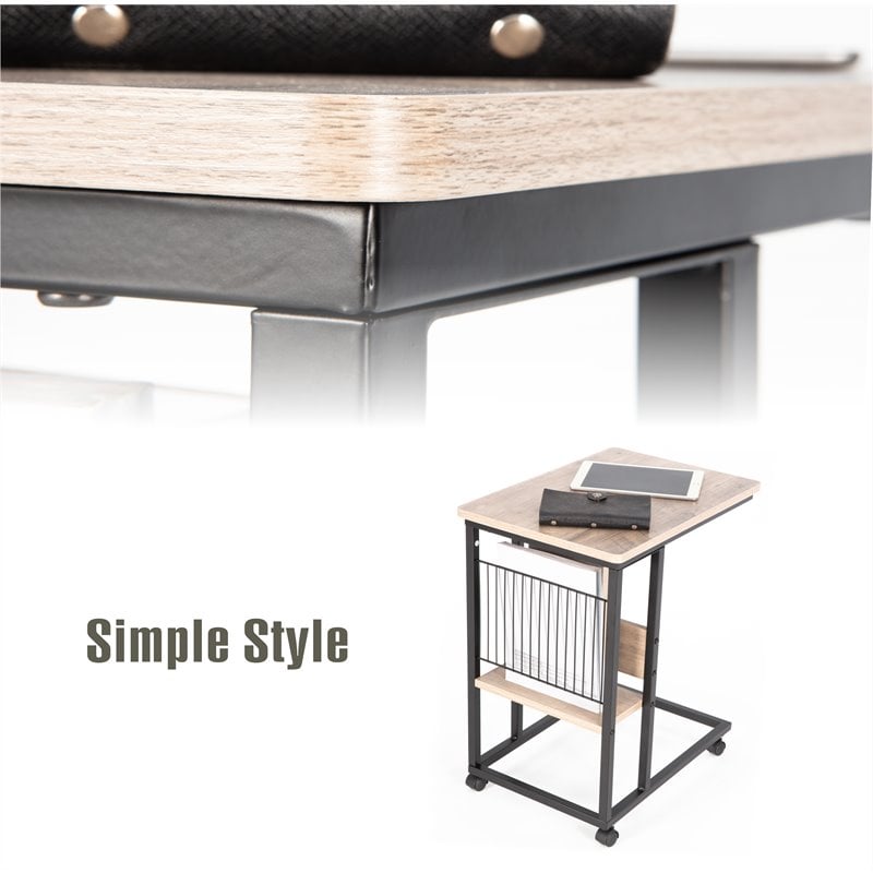 JJS Modern Wood End C Table with Magazine Holder in Smoky Gray