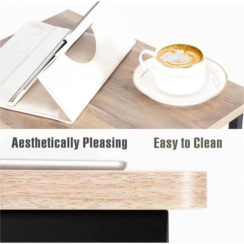 JJS Modern Wood End C Table with Magazine Holder in Smoky Gray