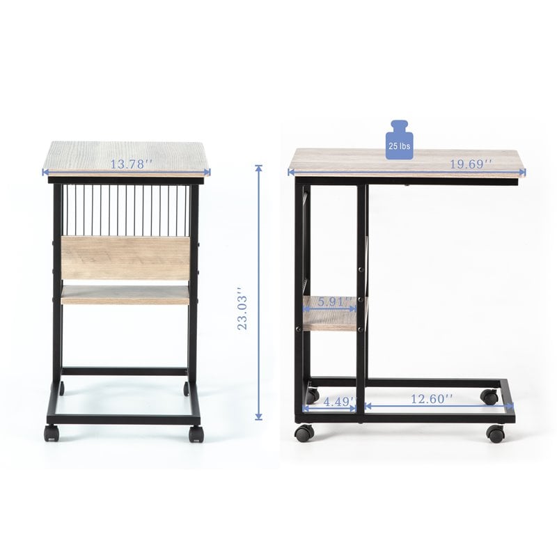 JJS Modern Wood End C Table with Magazine Holder in Smoky Gray