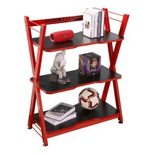 jjs modern 3-tier engineered wood & metal gaming console storage shelf in red