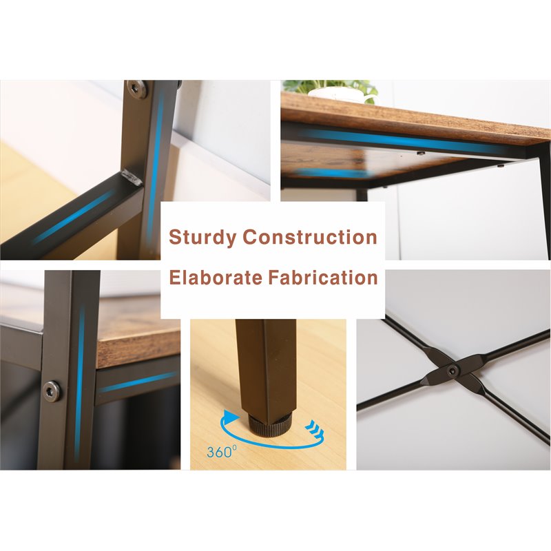 JJS Wood Corner Writing/Computer Desk with Build-in Bookcase in Rustic Brown