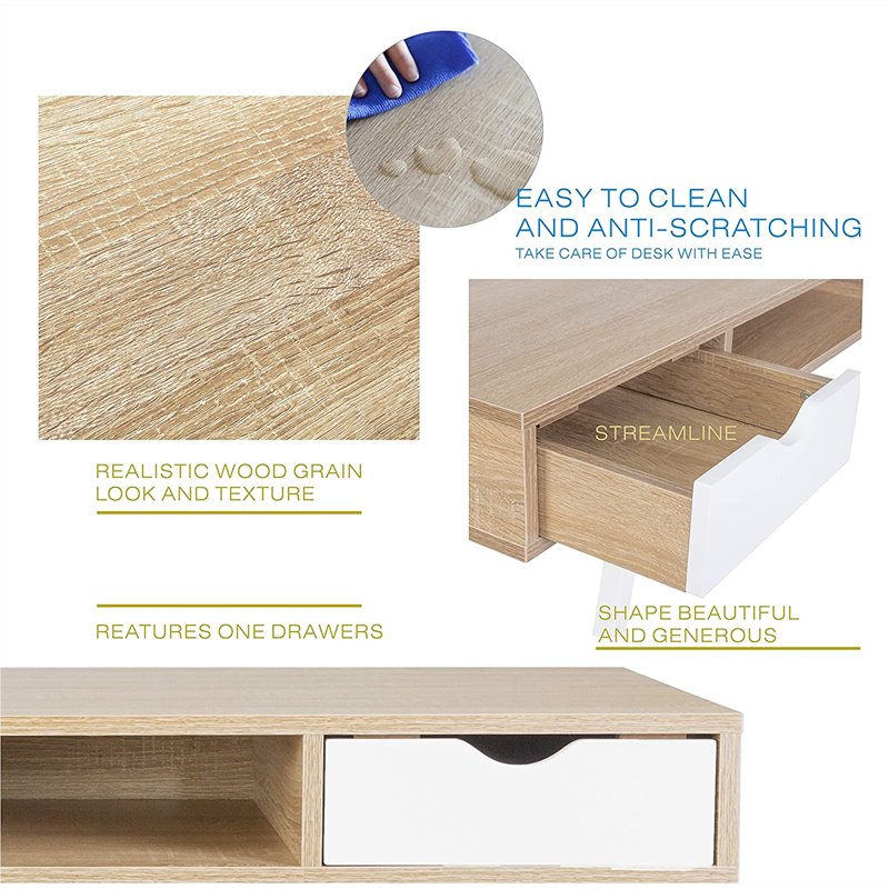 JJS Wood & Metal Home Office Writing/Computer Desk with Drawers in White/Oak