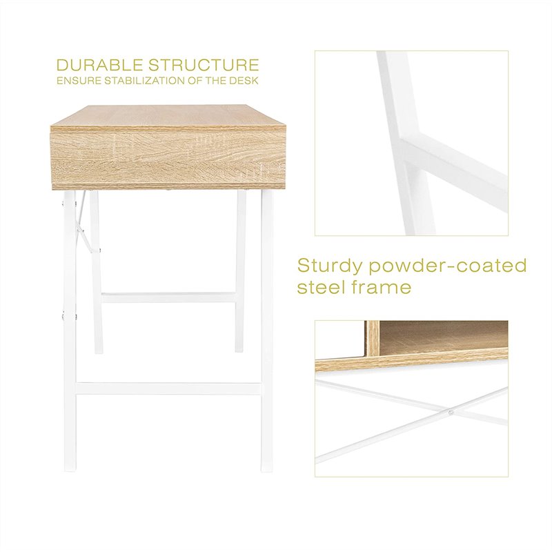 JJS Wood & Metal Home Office Writing/Computer Desk with Drawers in White/Oak