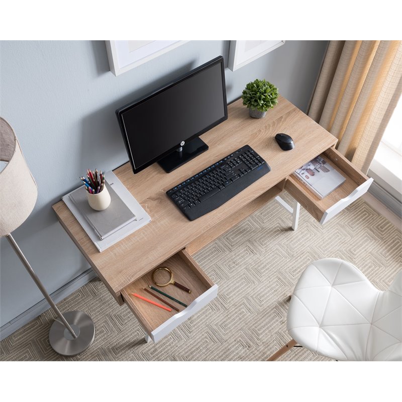 oak and white office desk